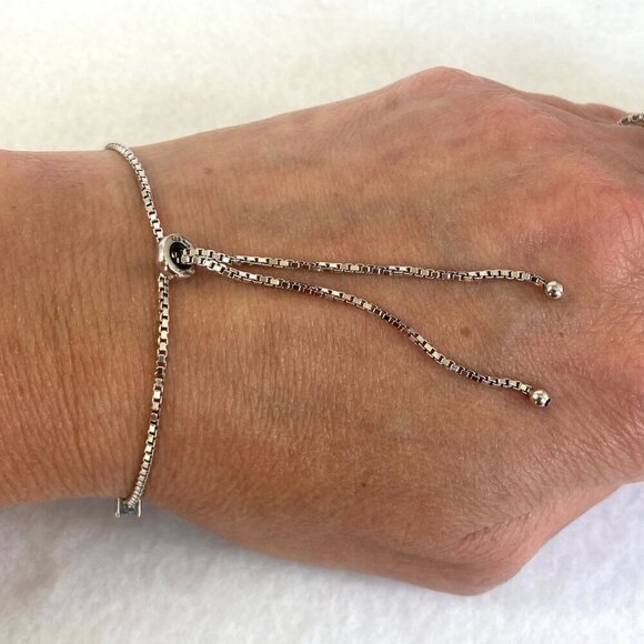 Sterling Silver 925 FAS Oval Blue Topaz XO Bolo Style Box Chain Tennis Bracelet - Picture 5 of 16